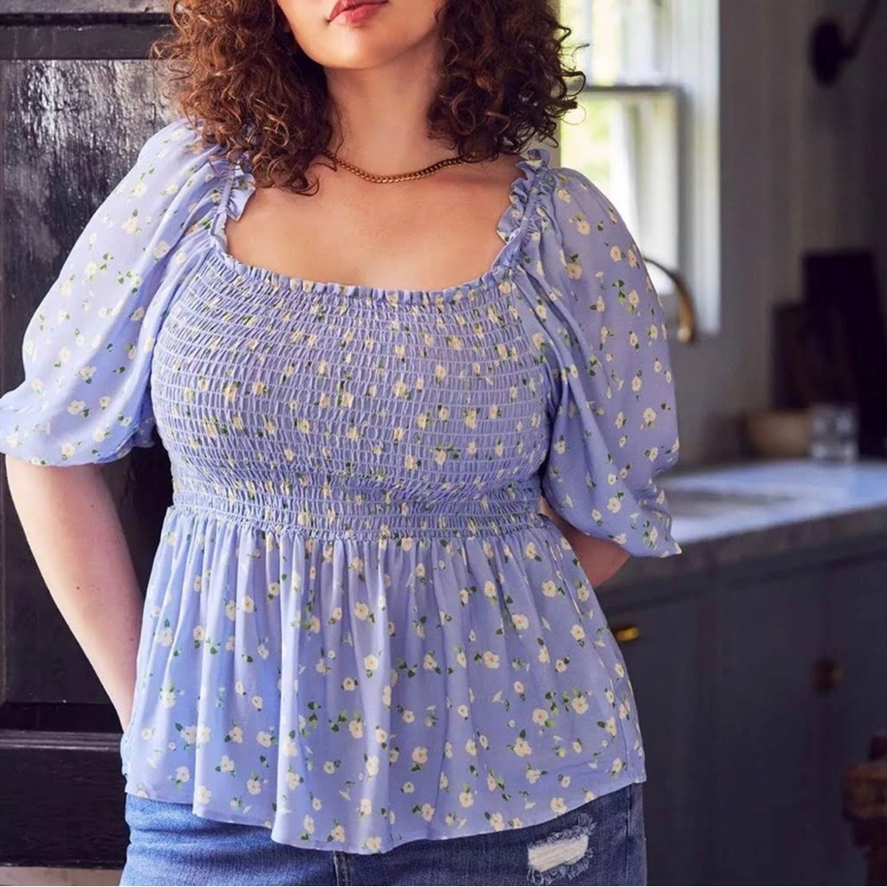 Puff Sleeve Peplum With Smocking